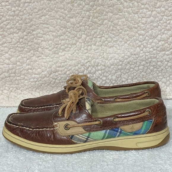 Sperry Top-Sider Womens Brown Leather Plaid Bluefish 2-Eye Boat Shoes Size US 8M - Picture 2 of 11
